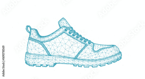 Geometric Low Poly Style Shoe Illustration on White Background.