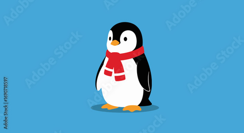 Cartoon Penguin with Red Scarf Illustration.