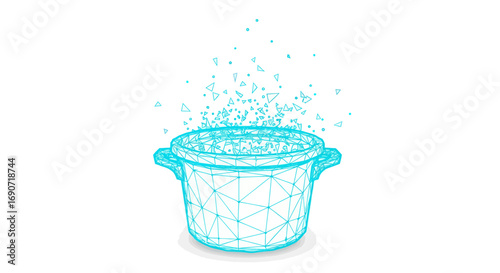 Abstract digital illustration of a cooking pot with steam rising upwards.