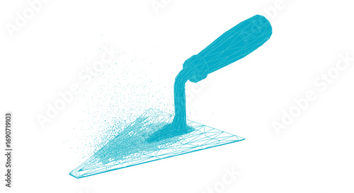 Stylized blue construction trowel for plastering work.