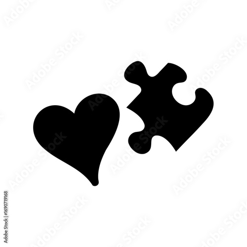 Heart and Puzzle Piece Icon Symbolizing Love, Connection, and Problem Solving