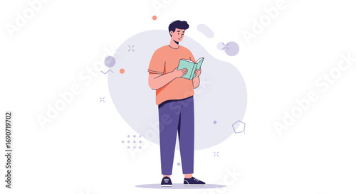 Man Reading a Document Focused on Information.