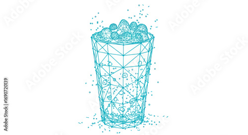 Abstract Wireframe Glass with Ice Cubes: A Modern Digital Illustration.