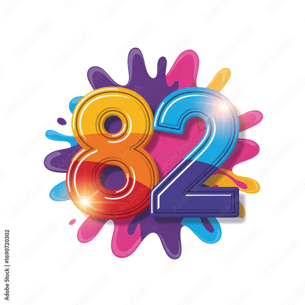 Obraz premium Colorful Number 82 Design with Paint Splatter Background