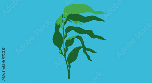 Vibrant Green Seaweed Illustration on Blue Background.