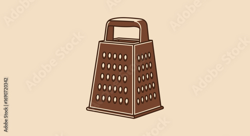 Brown Box Grater with Handle for Kitchen Food Preparation.