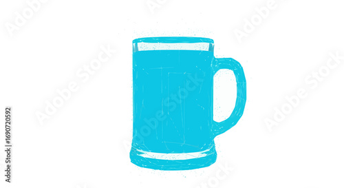 Blue glass of water with handle refreshing and cool drink.