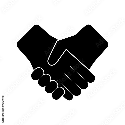 Black and white illustration of a stylized handshake symbolizing agreement