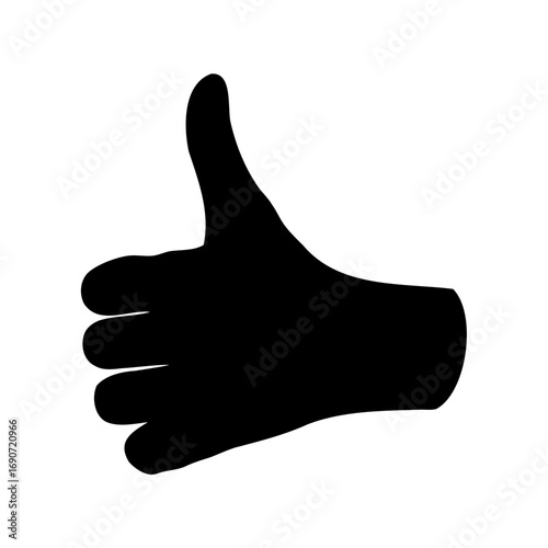 Black silhouette of a hand giving a thumbs up on a white background
