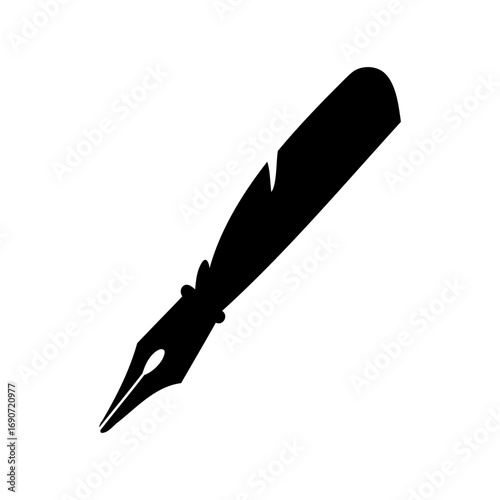 Black and White Illustration of a Quill Pen Symbol for Writing