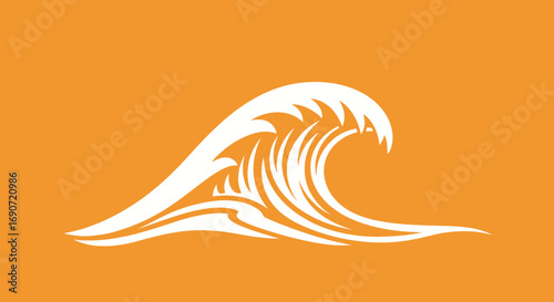 White wave cresting on orange background representing ocean power and movement.