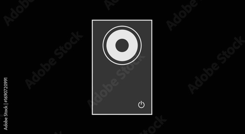 Minimalist graphic of a modern audio speaker.