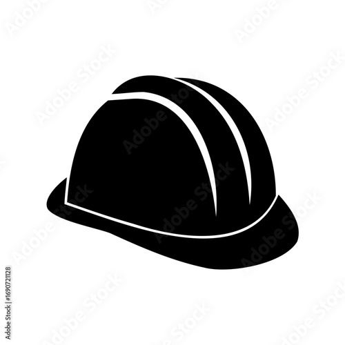 Safety first, a black silhouette of a hard hat on white background