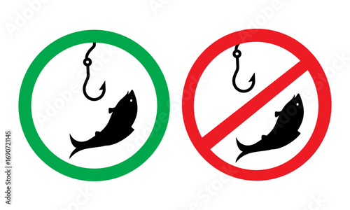 Allowed Fishing Sign, No Fishing Sign. It clearly indicates that fishing is allowed and not allowed in the area where this sign is posted