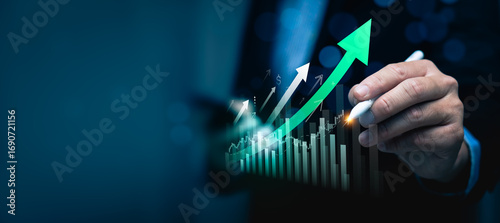 Photos Business growth and financial success concept with businessman hand pointing at