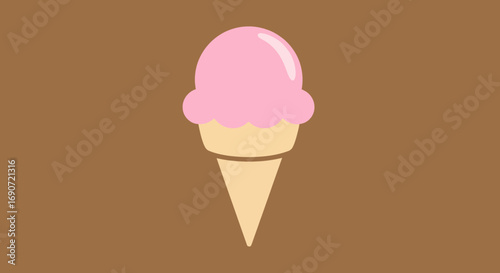 Delicious pink ice cream cone on a brown background sweet treat.