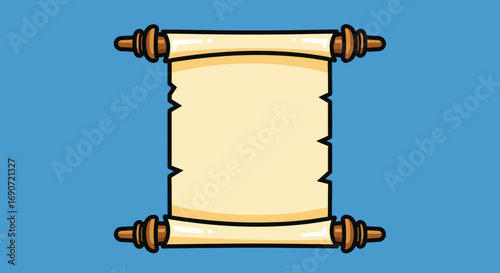 Ancient parchment scroll with wooden handles for historical documents.