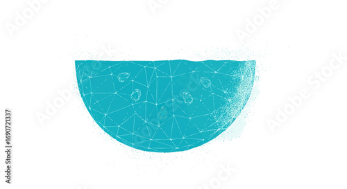 Teal colored semicircular bowl or plate with intricate design.