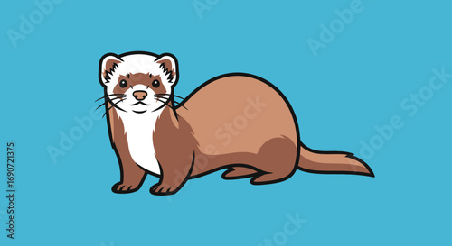 Adorable brown ferret with white fur sitting.