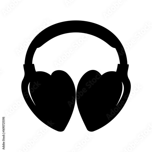 Black silhouette illustration of winter earmuffs for warmth on a white background