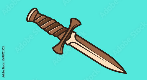 Brown-handled dagger with metallic blade.