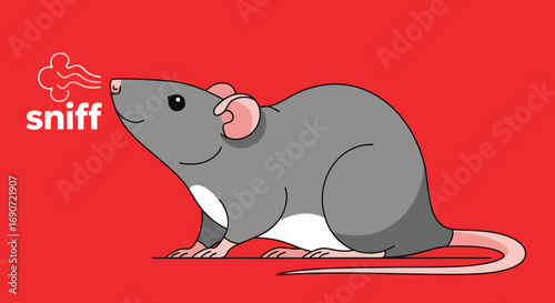 Cartoon gray rat character sniffing the air.