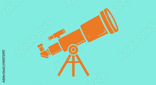 Orange astronomical telescope on a tripod for stargazing.