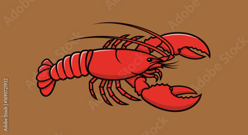 Vibrant Red Lobster Illustration on Brown Background.