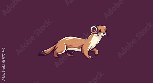 Cute Weasel Walking with Alert Expression.