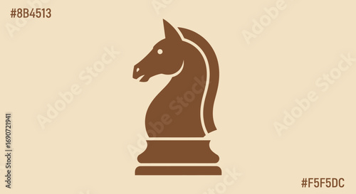 Stylized brown chess knight piece icon illustration.
