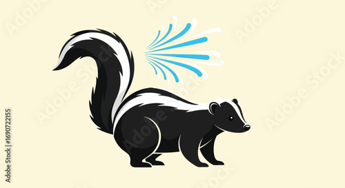 Striped skunk illustration black and white.
