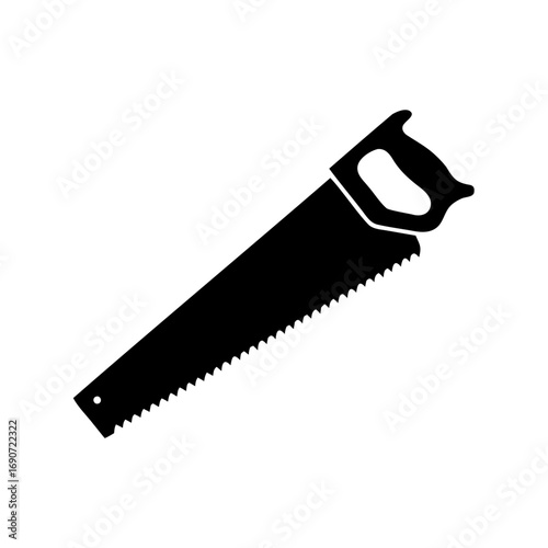 Silhouette of a Hand Saw Tool on a White Background for Woodworking