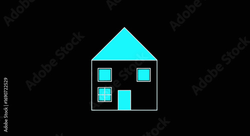 Simple Cyan House Icon on Black Background.