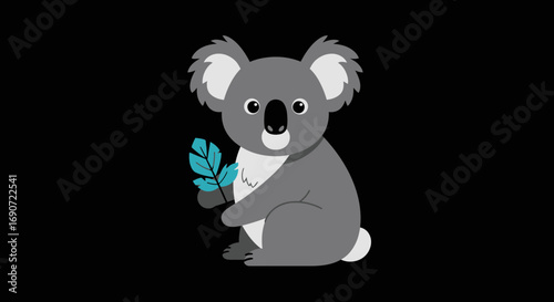 Cute cartoon koala bear holding a eucalyptus branch.
