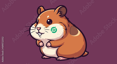 Cute cartoon hamster adorable and chubby with a small mark on its face sitting and looking directly at the viewer detailed drawing style small paws.