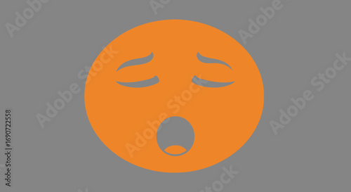 Orange expressive face focused on emotion concentrated expression wide open mouth closed eyes circular shape.