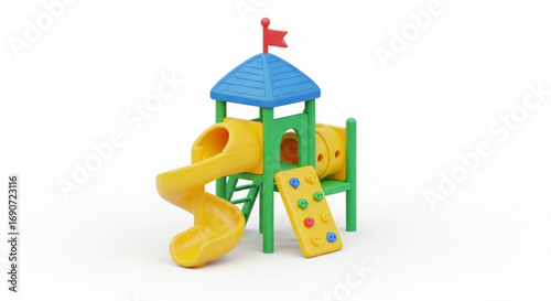 Colorful outdoor playground equipment with slide and climbing wall for kids park and recreational areas play structure