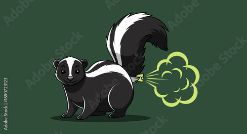Cartoon illustration of a striped skunk releasing its defensive spray.