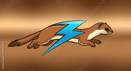 Stylized weasel animal with a powerful blue lightning bolt graphic representing speed and energy.