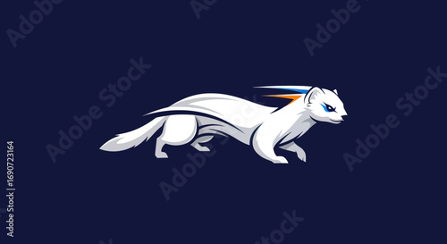 A white ermine weasel running with speed lines.