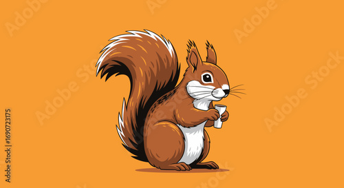 Adorable cartoon squirrel holding nut.