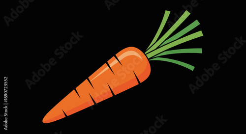 Stylized orange carrot vegetable with green tops illustration.