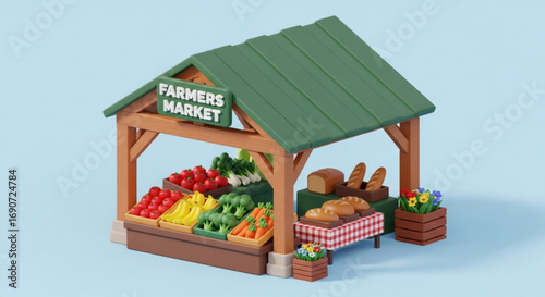Farmers market stand with fresh produce vegetables and bread agriculture local business organic food shop