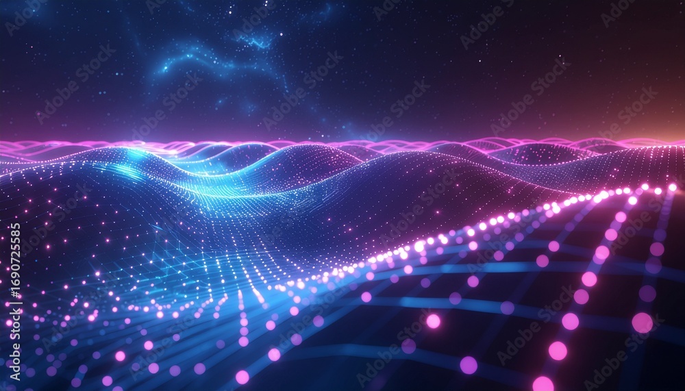 Fototapeta premium Abstract neon data streams with blue and purple gradients, symbolizing digital business, innovation, and connectivity.