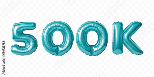 realistic 3d 500K FOLLOWERS typography text made by with different color foil balloons style isolated on transparent background
