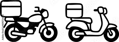 Delivery Motorcycles and Scooter Icons for Courier Service.