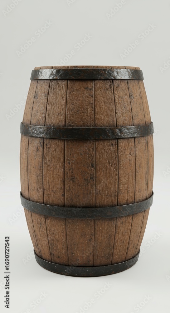 Obraz premium Wooden barrel stands isolated on white background
