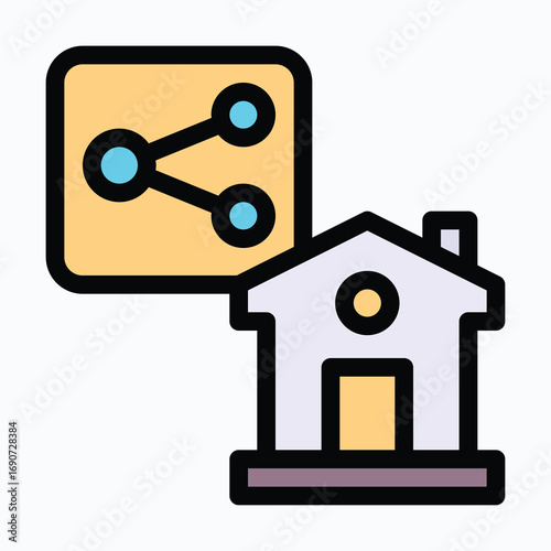 House Sharing Sharing House Isolated Vector Lineal Color Icon