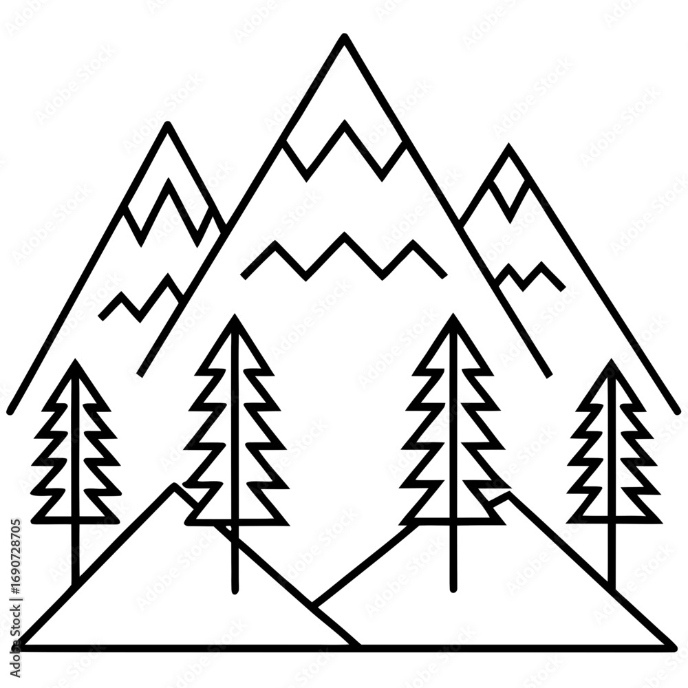 Obraz premium Abstract Mountain Forest Icons Line Art