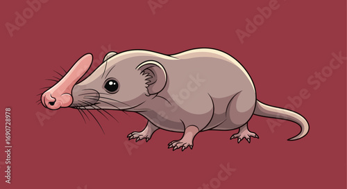 Unique rodent with a long snout and small ears on display.